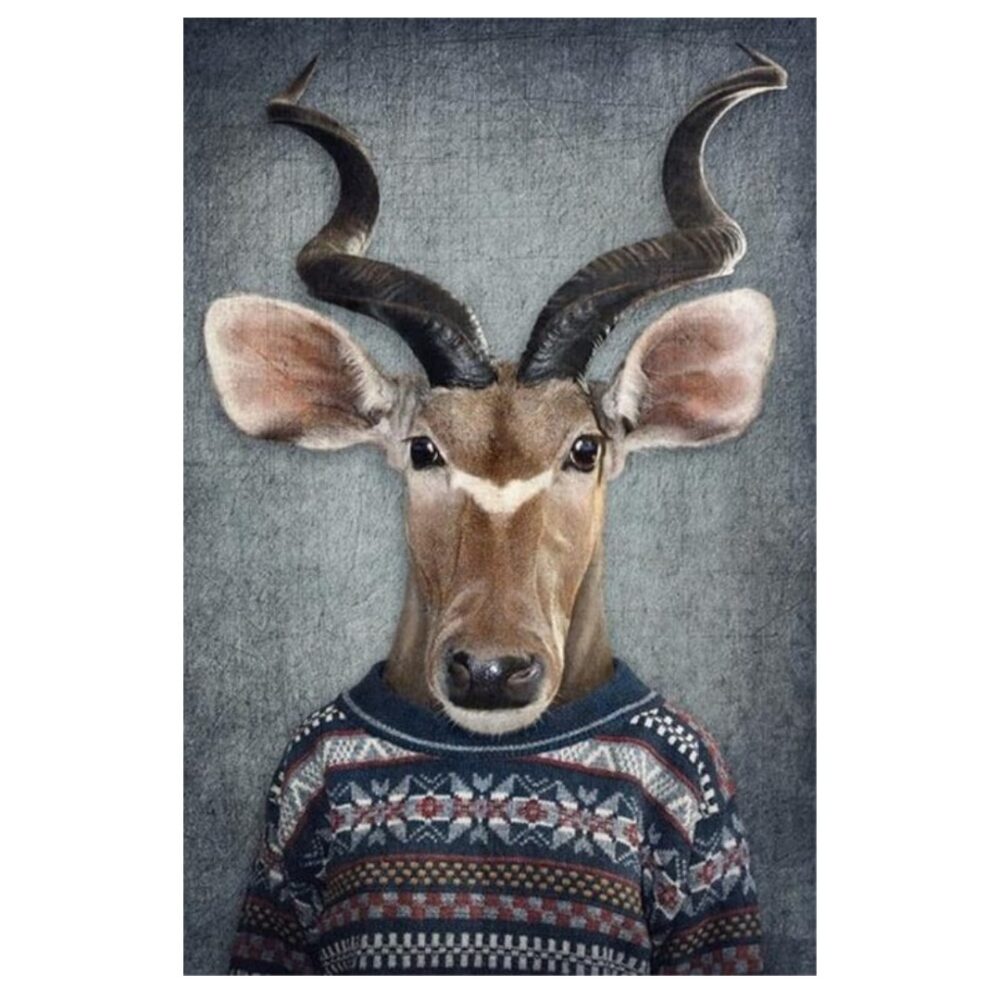 Stag Animal As Human In Clothes Canvas Wall Art – Framed Print, Ready To Hang