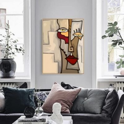Figures Abstract Poster Blending In Face Wall Art Painting Printed on Canvas - Image 2