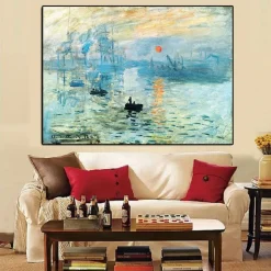 Classical Oil Painting Impression Sunrise by Claude Monet Printed on Canvas