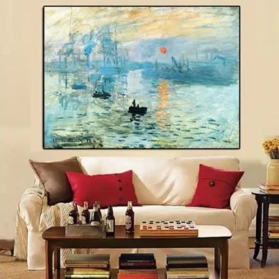 Classical Oil Painting Impression Sunrise by Claude Monet Printed on Canvas