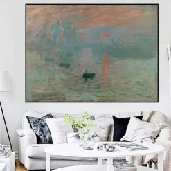 Classical Oil Painting Impression Sunrise by Claude Monet Printed on Canvas