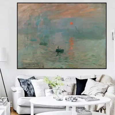 Classical Oil Painting Impression Sunrise by Claude Monet Printed on Canvas