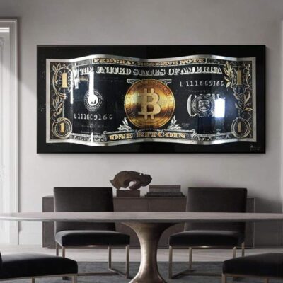 Dollar and Bitcoin Wall Art Painting Printed on Canvas - Image 4