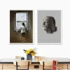 Figure at a Window and a Photo of the Artist Salvador Dali Printed on Canvas
