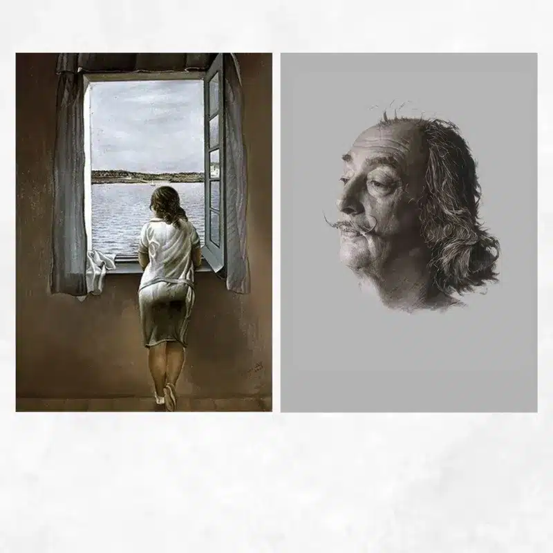 Figure at a Window and a Photo of the Artist Salvador Dali Printed on Canvas