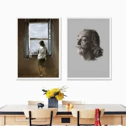 Figure at a Window and a Photo of the Artist Salvador Dali Printed on Canvas