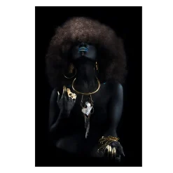 Fluffy Hair Black Woman With Golden Finger Artwork Printed on Canvas