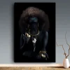 Fluffy Hair Black Woman With Golden Finger Artwork Printed on Canvas