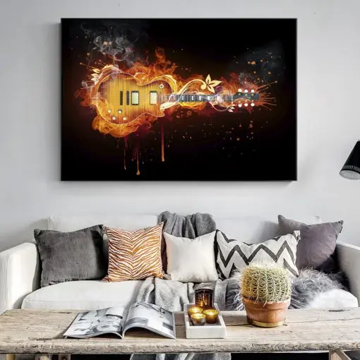 Modern Art Electric Guitar Abstract Oil Painting Printed on Canvas