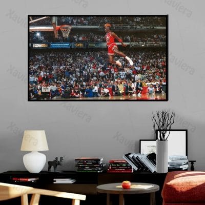 Spectacular Basketball Star Classic Dunk Scene, 1988 NBA Slam Dunk Contest - Michael Jordan vs. Dominique Wilkins, Picture Printed on Canvas