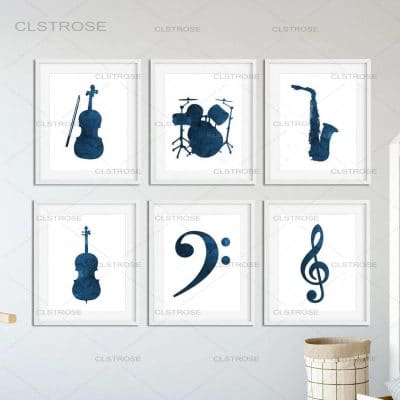 Music Instruments-Treble and Bass Clefs, Art Musical Symbol Painting Printed on Canvas