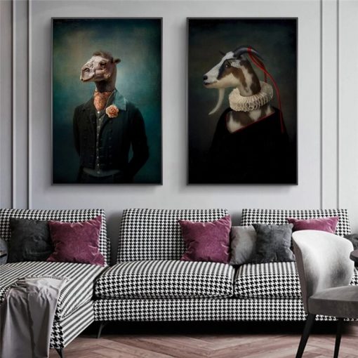 Earl of the Goat Classical Canvas Paintings On the Wall Art Posters And Prints Mr. Goat In a Suit Canvas Picture Home Wall Decor