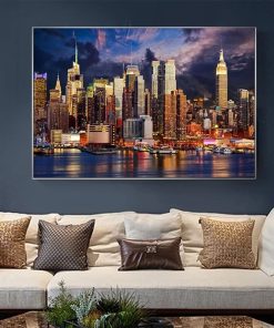 Sunset Cloud New York City Buildings Painting Printed on Canvas