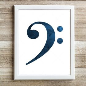 Music Instruments-Treble and Bass Clefs, Art Musical Symbol Painting Printed on Canvas