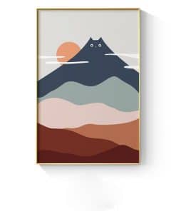 Nordic Abstract Creativity Mountain Landscape Canvas Painting Cat Theme Art Prints and Poster Wall Picture for Living Room Decor