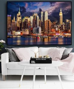 Sunset Cloud New York City Buildings Painting Printed on Canvas