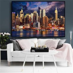 Sunset Cloud New York City Buildings Painting Printed on Canvas