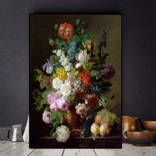 Vase of Flowers Grapes and Peaches by Jan Frans van Dael Printed on Canvas