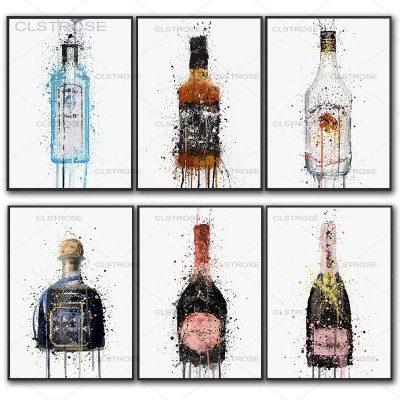 Wine Bottle Canvas Print and Poster Nordic Modern Fashion Canvas Painting and Print Wall Art for Living Room Kitchen Home Decor