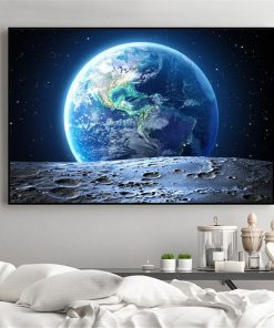 Our Solar System Earth Moon Sun Astronaut Galaxy Artwork Printed on Canvas