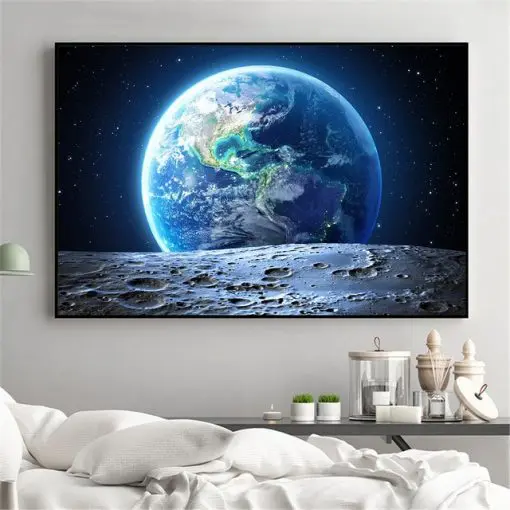 Our Solar System Earth Moon Sun Astronaut Galaxy Artwork Printed on Canvas