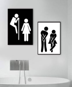 Modern Wall Art of Funny Boy and Girl WC Sign Printed on Canvas