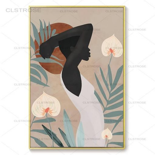 African Women in Shades of Foliage, Abstract Art Painting Printed on canvas
