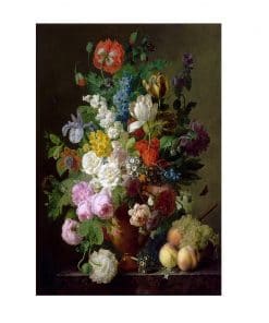 Vase of Flowers Grapes and Peaches by Jan Frans van Dael