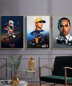 Car Racers F1 Ayrton Senna, Charles Leclerc, Kimi Raikkonen, Lando Norris, Lewis Hamilton, Max Verstappen, Michael Schumacher and Mika Hakkinen, Painting Printed on Canvas