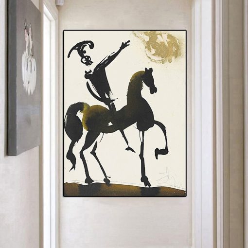 Salvador Dali Abstract Equestrian Warrior Oil Painting on Canvas Posters and Prints Wall Art Pictures for Living Room Home Decor