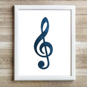 Music Instruments-Treble and Bass Clefs, Art Musical Symbol Painting Printed on Canvas