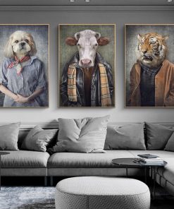 Nordic Vintage Art Animals in Human Clothes Canvas Paintings On the Wall Art Posters And Prints Tiger In Suit Canvas Pictures