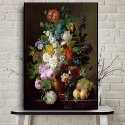 Vase of Flowers Grapes and Peaches by Jan Frans van Dael Printed on Canvas