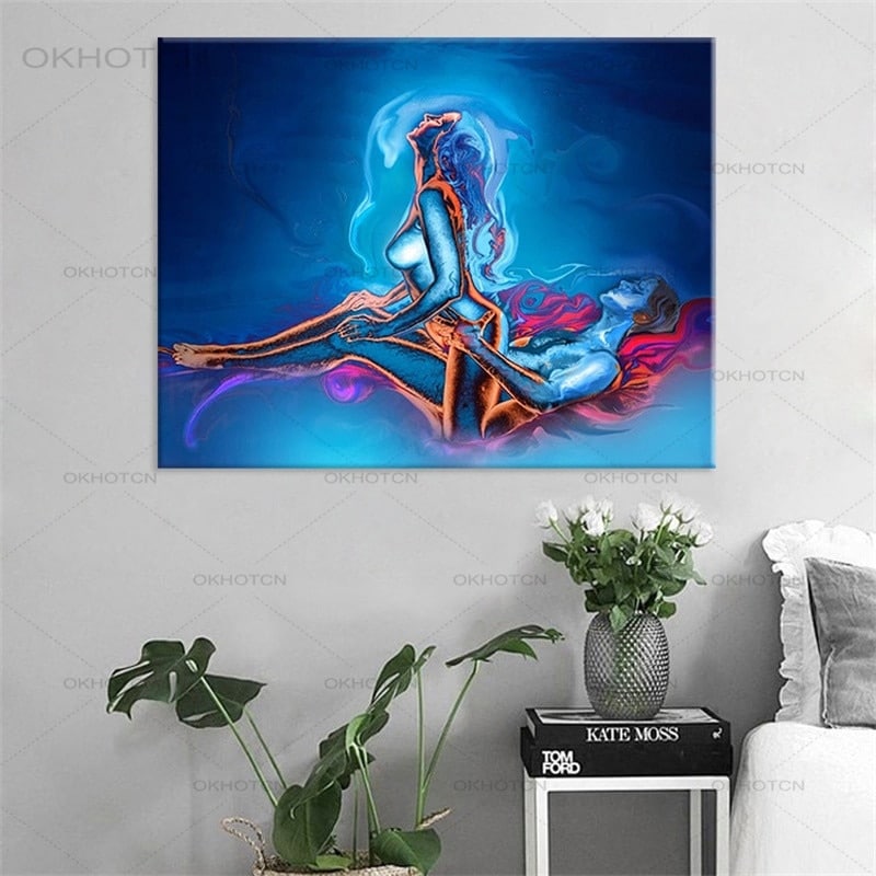 Wall Art Abstract Painting Couple Of Lovers In Good Mood Printed On Canvas Canvaspaintart