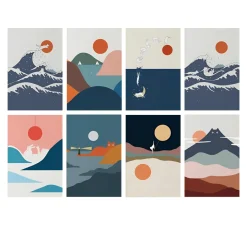 Mountain Landscape and Cat Theme Arts Posters Printed on Canvas