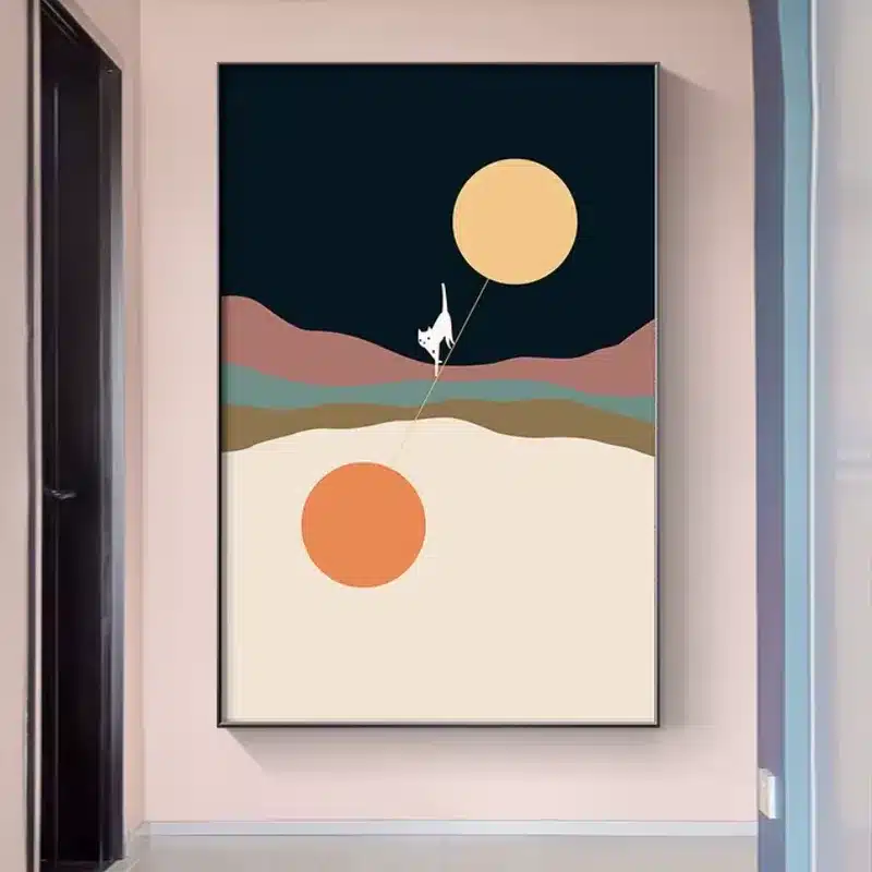 Mountain Landscape and Cat Theme Arts Posters Printed on Canvas
