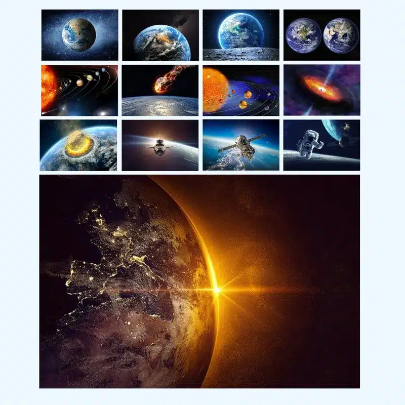Our Solar System Earth Moon Sun Astronaut Galaxy Artwork Printed on Canvas