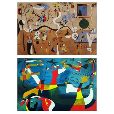 Abstract Reproductions Paintings by Joan Miro Printed on Canvas