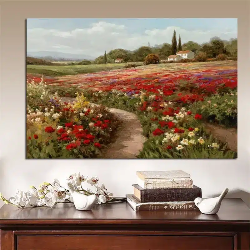 Poppy Fields Landscape Oil Painting Printed on Canvas