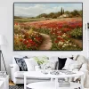 Poppy Fields Landscape Oil Painting Printed on Canvas