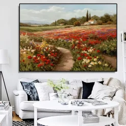 Poppy Fields Landscape Oil Painting Printed on Canvas