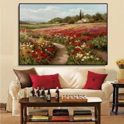 Poppy Fields Landscape Oil Painting Printed on Canvas
