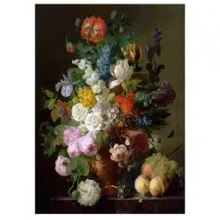 Vase of Flowers Grapes and Peaches by Jan Frans van Dael