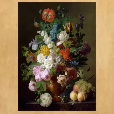 Vase of Flowers Grapes and Peaches by Jan Frans van Dael