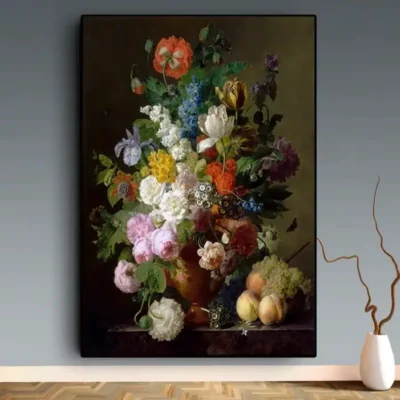 Vase of Flowers Grapes and Peaches by Jan Frans van Dael Printed on Canvas