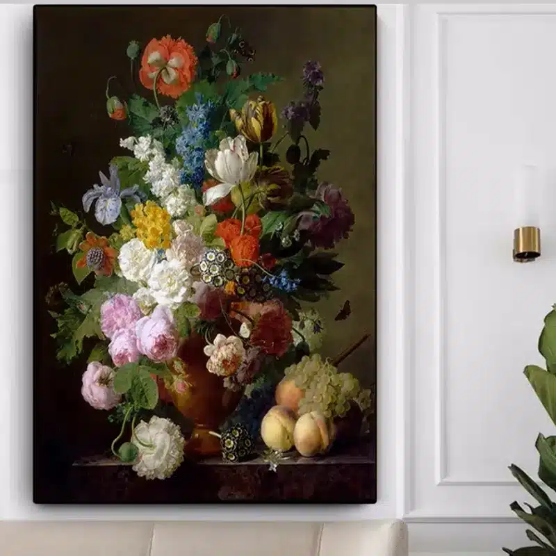 Vase of Flowers Grapes and Peaches by Jan Frans van Dael Printed on Canvas