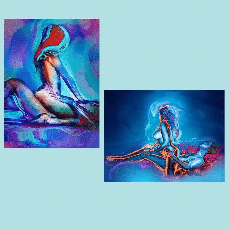 Wall Art Abstract Painting Couple of Lovers in Good Mood Printed on Canvas