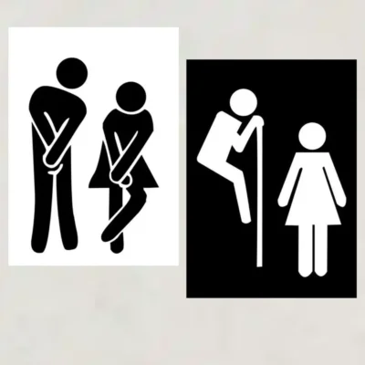 Modern Wall Art of Funny Boy and Girl WC Sign Printed on Canvas