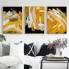 White & Yellow in Black Background Abstract Paintings