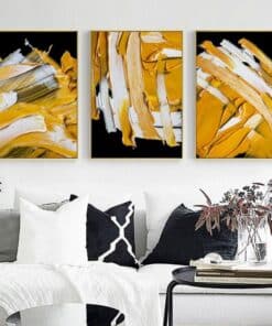 White & Yellow in Black Background Abstract Paintings